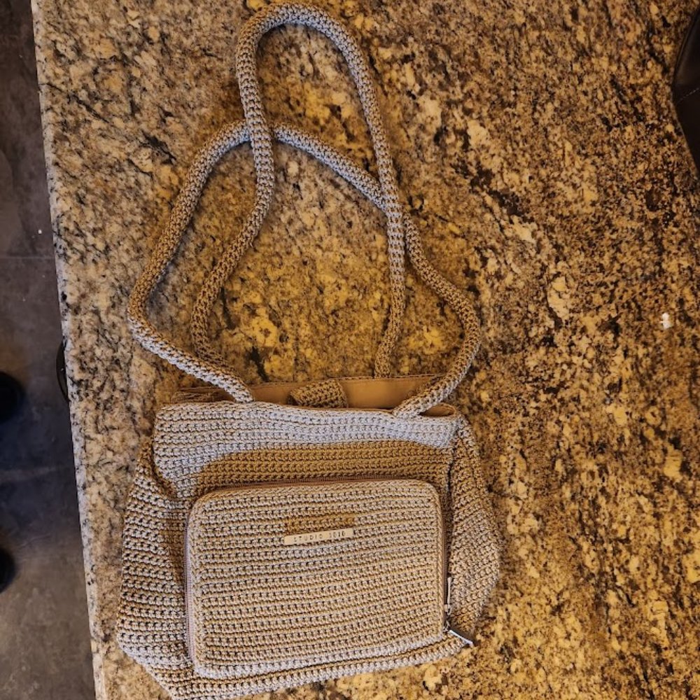 Studio 1010 beige / tan crochet / woven style purse